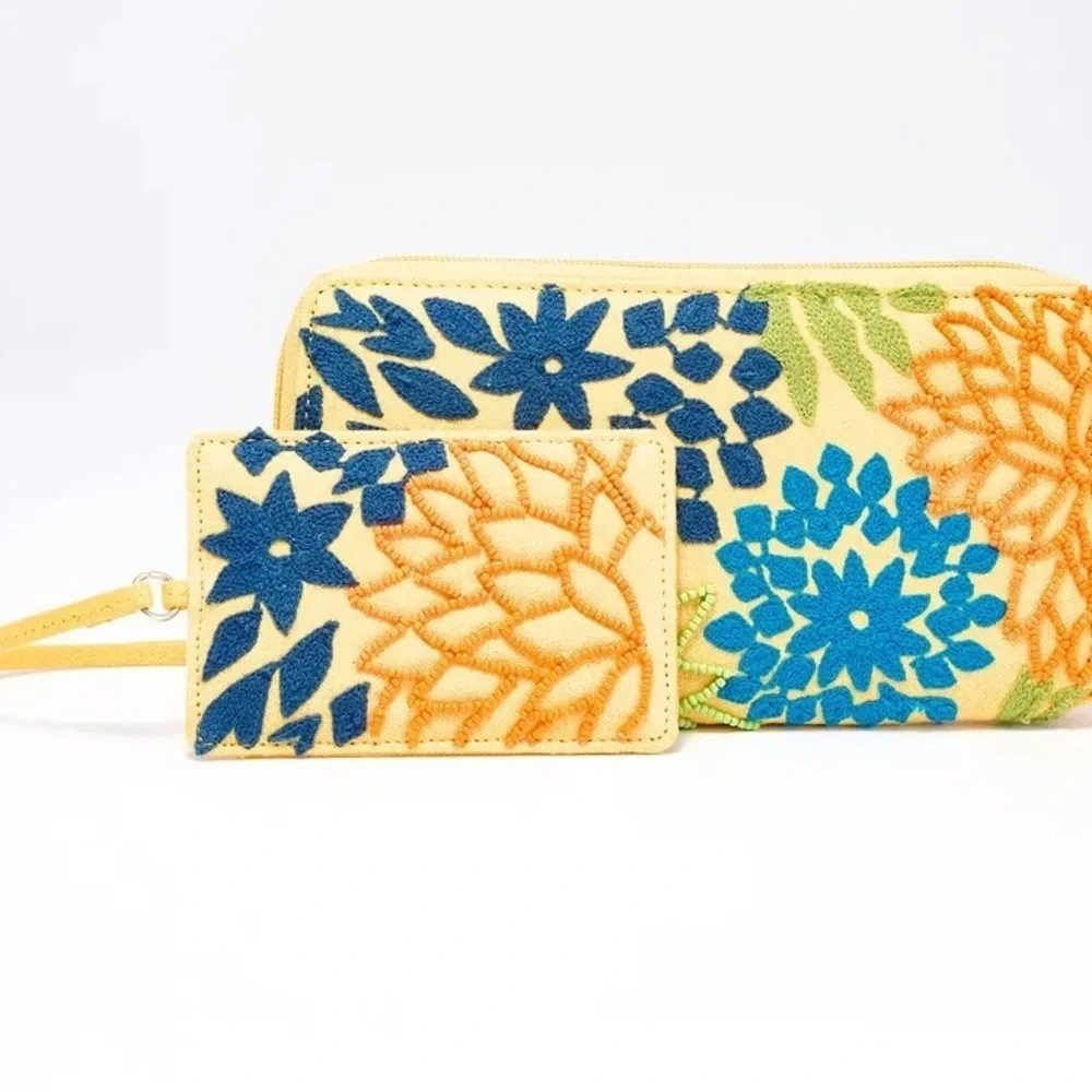 Colorful Floral Embroidered Clutch and Cardholder